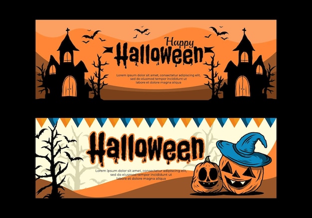 Dark orange color of two halloween event banner design