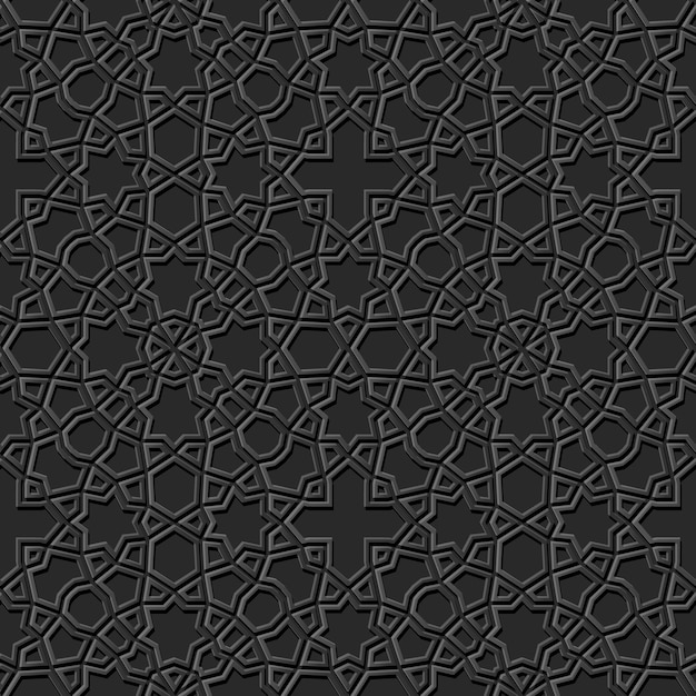 dark paper art Islamic geometry cross pattern seamless background