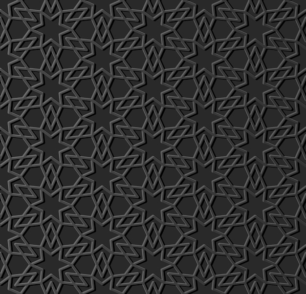 dark paper art Islamic geometry cross pattern seamless background