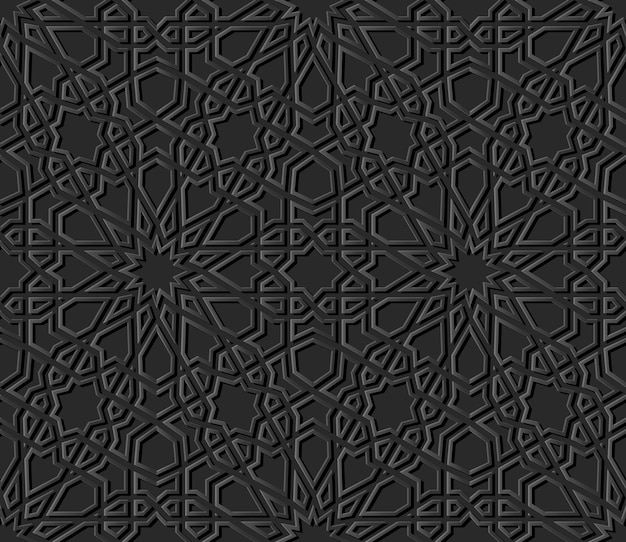 dark paper art Islamic geometry cross pattern seamless background