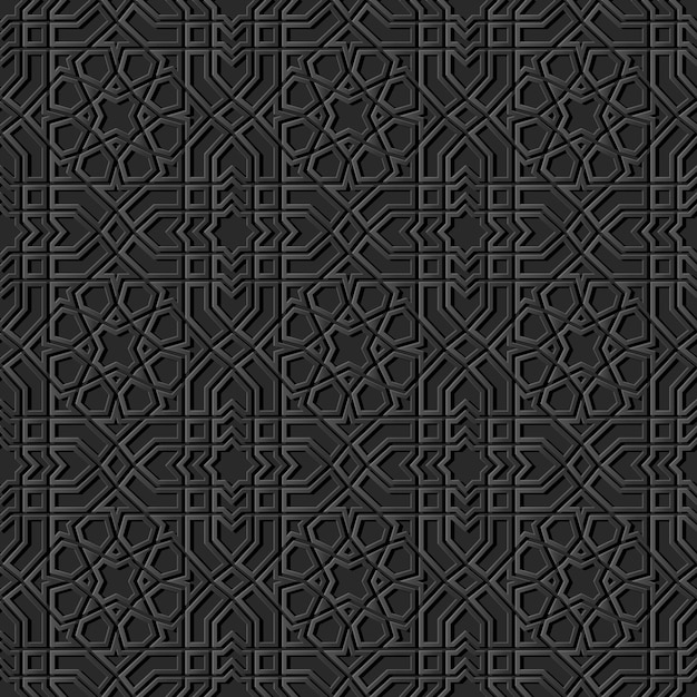 dark paper art Islamic geometry cross pattern seamless background