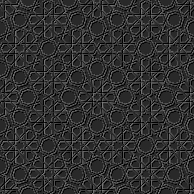 dark paper art Islamic geometry cross pattern seamless background