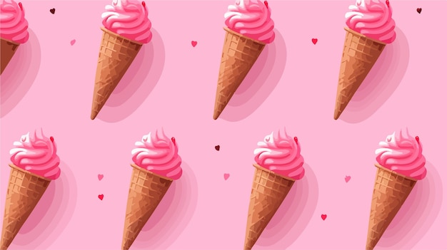 Vector dark pink ice cream cones seamless pattern