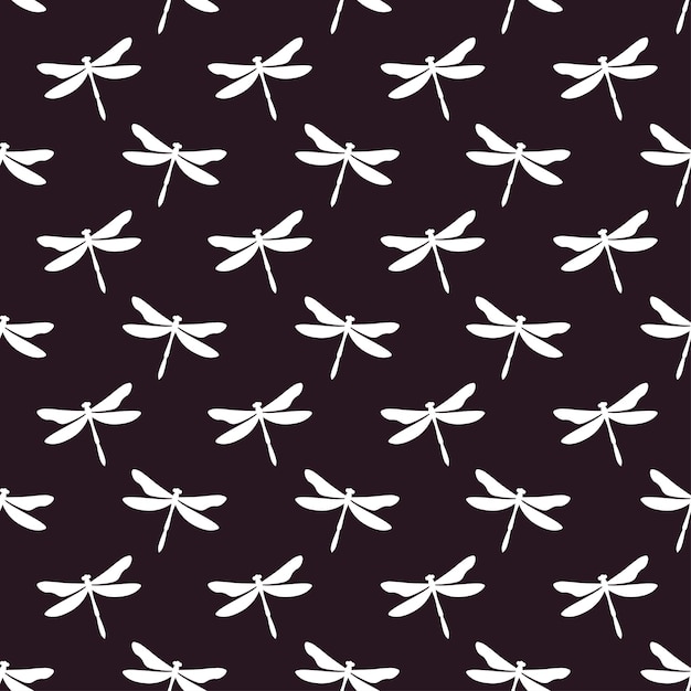 Dark purple seamless pattern with white dragonflies Cute and childish design for fabric textile w