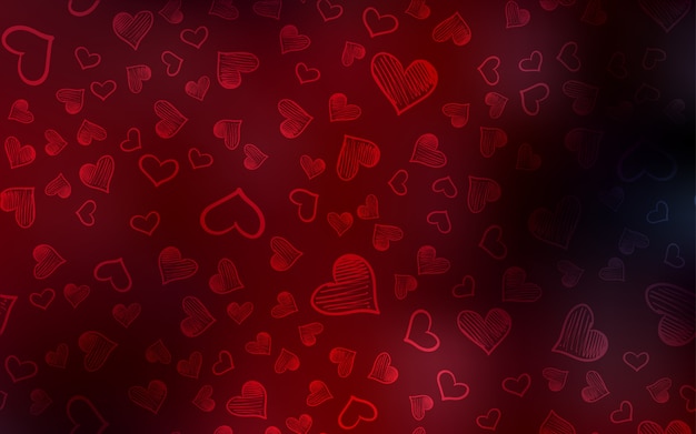 Dark Red vector pattern with colorful hearts