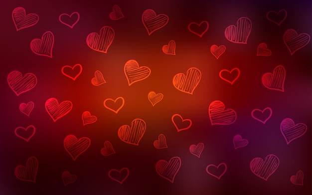 Dark Red vector pattern with colorful hearts