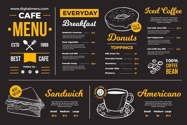 Dark restaurant menu template for digital platform