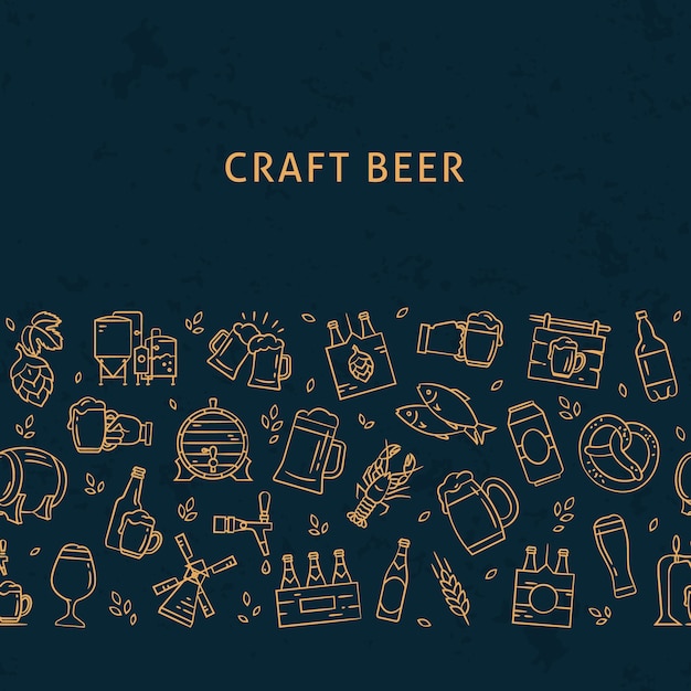 Dark seamless horizontal pattern beer of hand-drawn icons on the theme of beer. Hand-drawn flat icons in pattern.