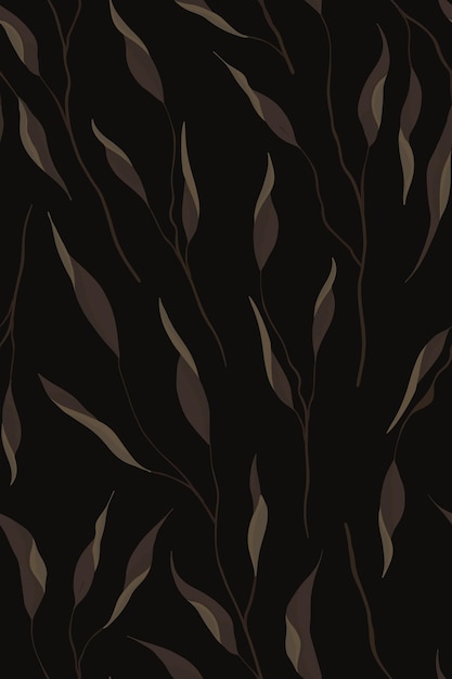 Dark seamless pattern with dry leaves. Vintage style, vector.