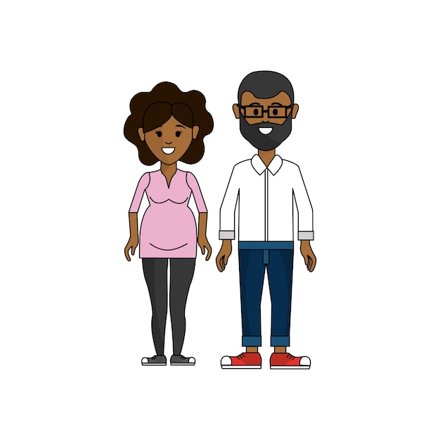 dark skin couple, man with glasses and woman pregnant