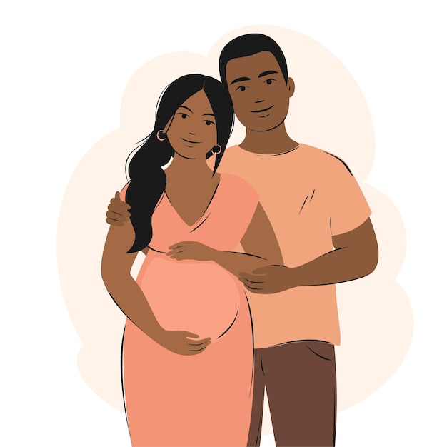 Dark skinned future parents happy family child expectation