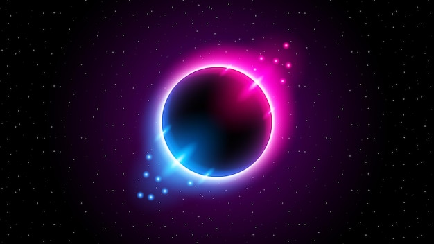 A dark space background with a planet and lights.