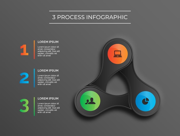 Dark theme infographic 3 process modern premium vector