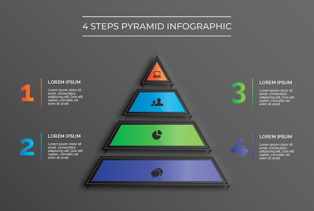 Dark theme modern 4 step pyramid infographic premium vector