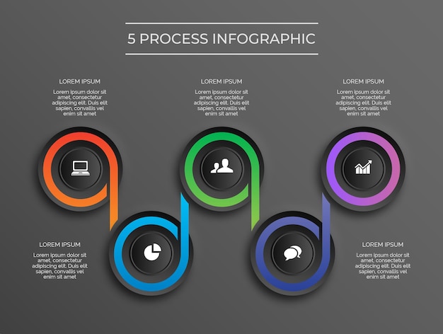 Dark theme modern 5 process infographic premium vector