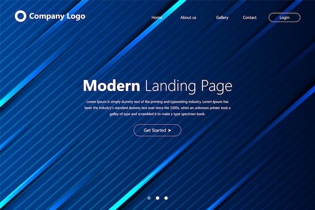 Dark theme Website landing home page template with geometric shape 