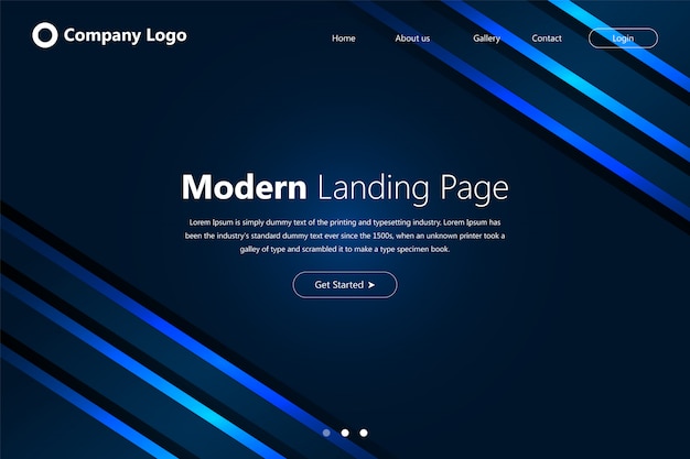 Dark theme Website landing home page template with geometric shape 