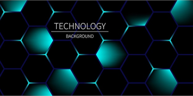 Dark and turquoise color glow background with hexagon shape for high technology and innovation