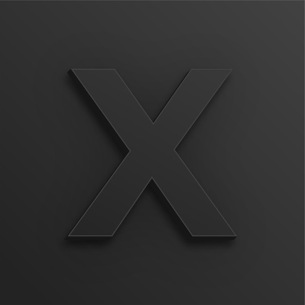 Dark Vector Neomorphism Letter X Icon with Black Soft Background