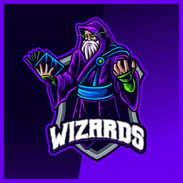 Dark Wizard Magician mascot esport logo design illustrations vector template, Witch , Magician logo for team game streamer youtuber banner twitch discord, full color cartoon style