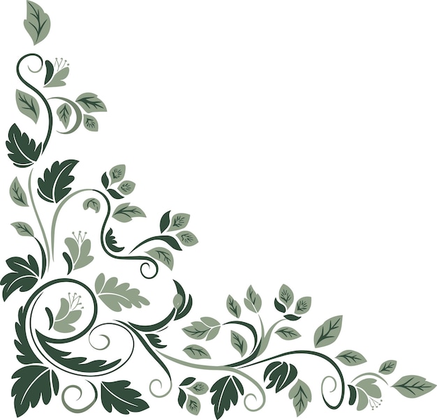 Vector a darkgray floral design swirls and leaves in a corner border