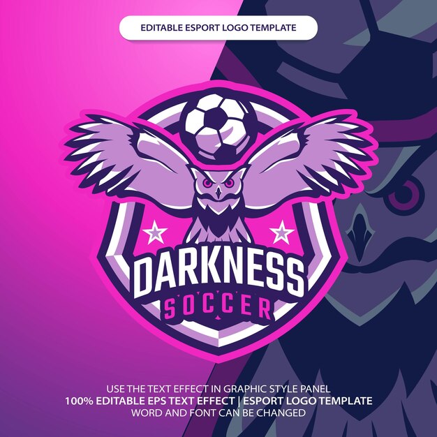 Darkness Soccer Owl Team Mascot Emblem Badge Esport Logo Game Design