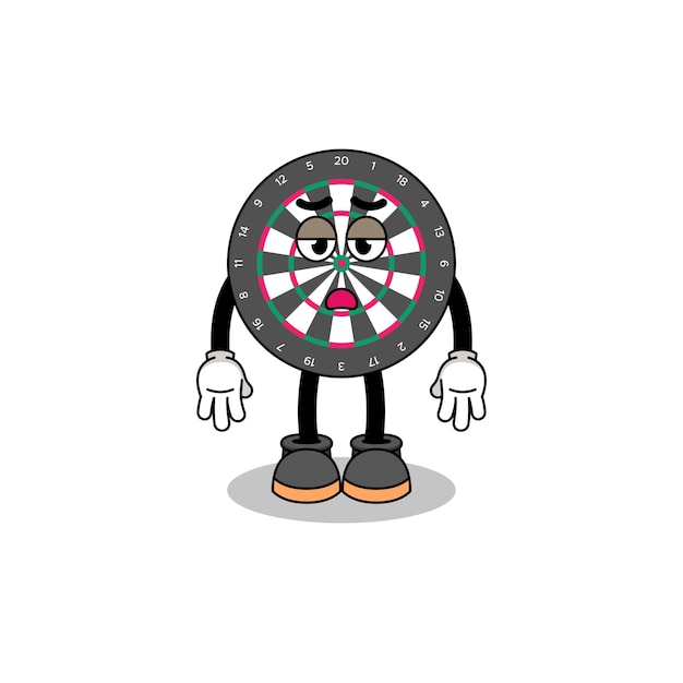 Dart board cartoon with fatigue gesture