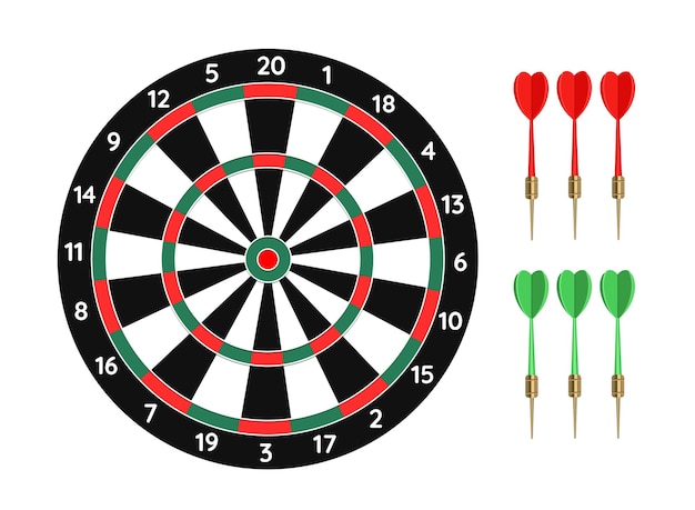 Darts game with green and red darts Vector illustration