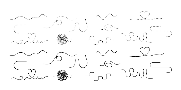 Dash line set curve path jorney illustration