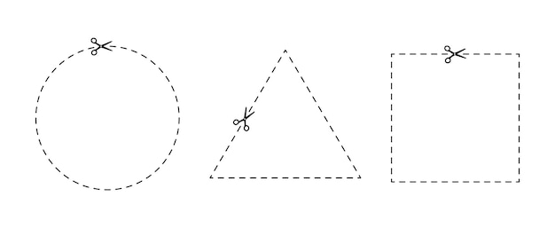 Dash marks in circle triangle and square shapes on voucher Trim ribbon with scissor Black shear crop border