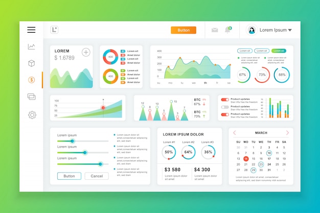 Dashboard admin panel template with infographic elements