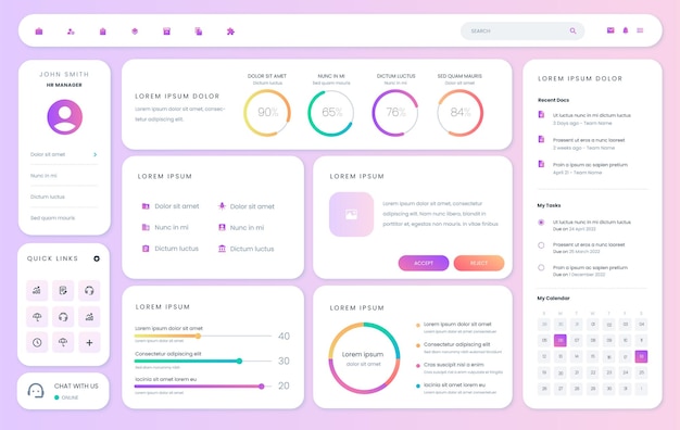 Dashboard admin panel vector design template with infographic elements, chart, diagram.