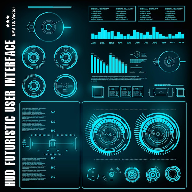 Dashboard display virtual reality technology screen HUD futuristic blue user interface