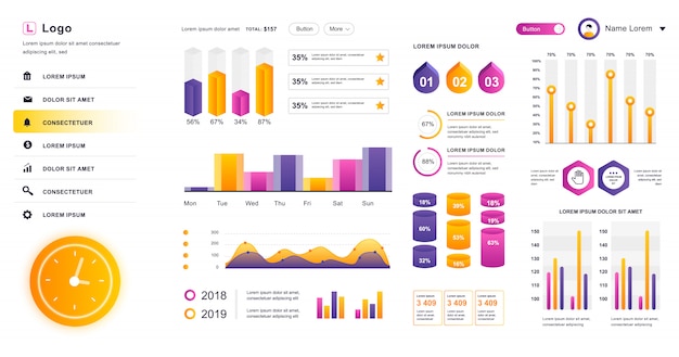 Dashboard UI. Admin panel design template with infographic elements