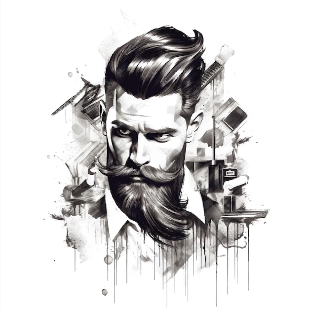 A Dashing Portrait of a Stylish Man with a Suave Haircut WellGroomed Beard and Sharp Mustache