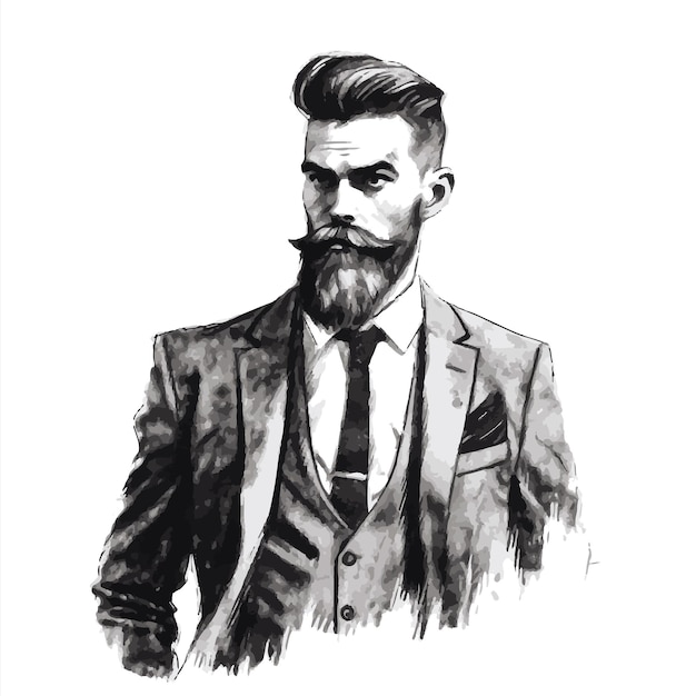 A Dashing Portrait of a Stylish Man with a Suave Haircut WellGroomed Beard and Sharp Mustache