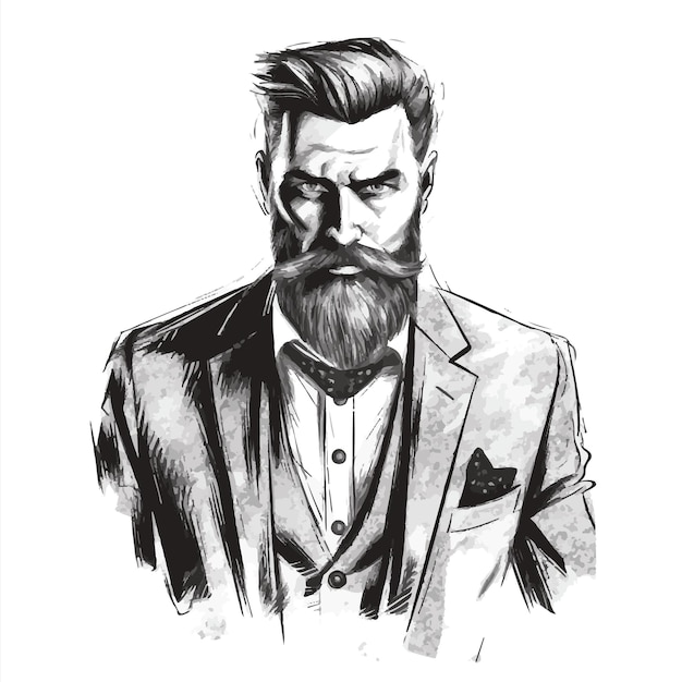 A Dashing Portrait of a Stylish Man with a Suave Haircut WellGroomed Beard and Sharp Mustache