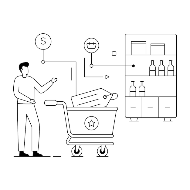 Data analysis character based line illustration