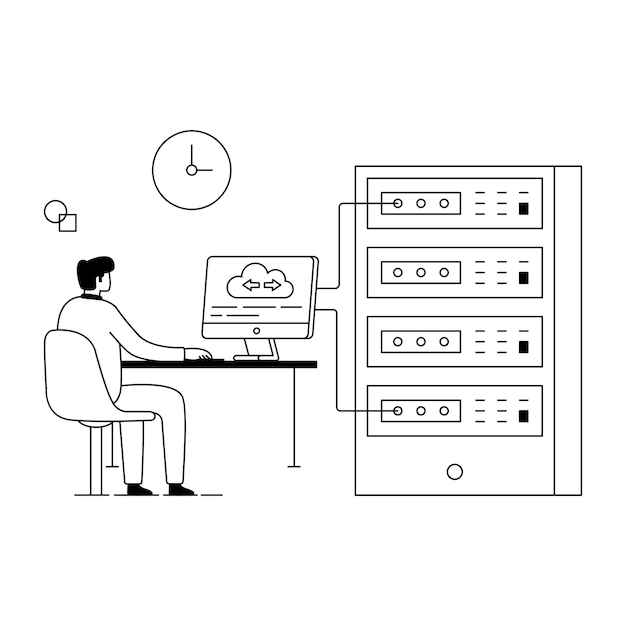 Data analysis character based line illustration