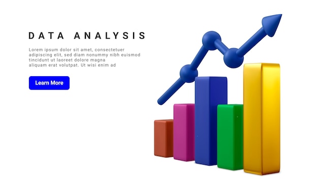 Data analysis concept banner Growing bars graphic with rising arrow Digital marketing Vector illustration