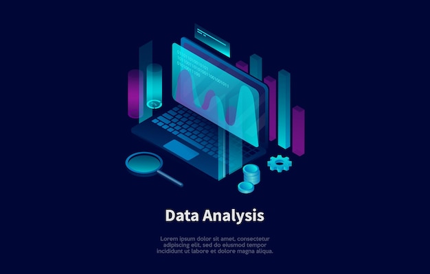 Data Analysis Conceptual Illustration In Cartoon 3D Style.