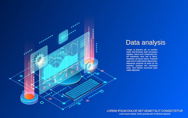 Data analysis flat 3d isometric vector concept illustration