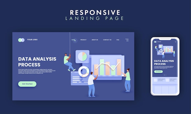 Data Analysis Process Landing Page Design With Business Employees Maintaining Chart