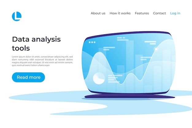 Data analysis, research, planning, statistics, financial management concept. Landing page template Global swatches