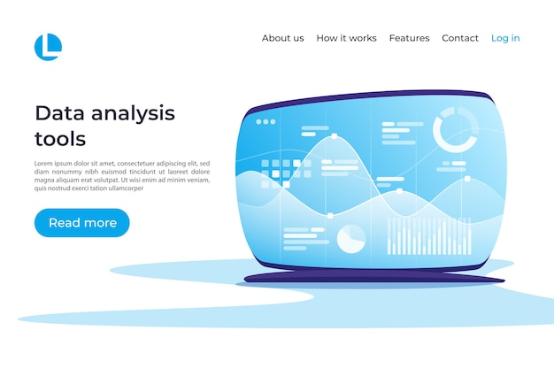 Data analysis, research, planning, statistics, financial management concept. Landing page template Global swatches