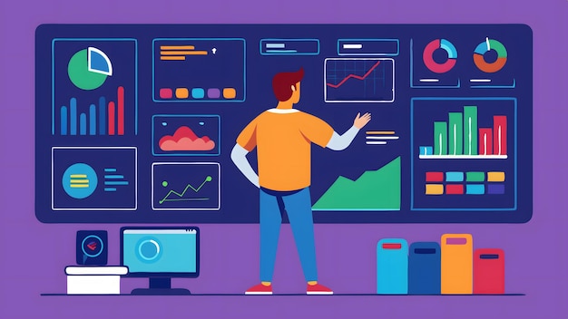 Data Analyst Presenting Corporate Metrics on an Interactive Dashboard