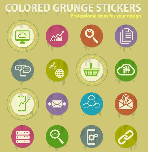 Data analytic colored grunge icons