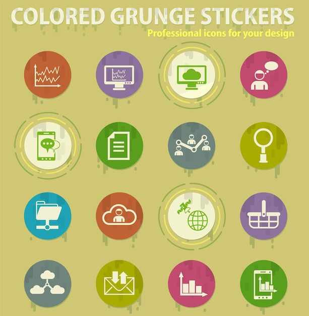 Data analytic colored grunge icons