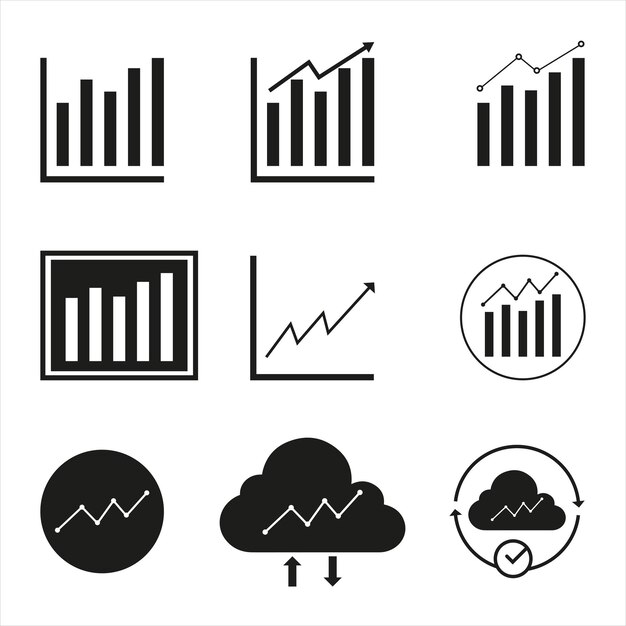 Vector data analytics icon set on white background - technology icons