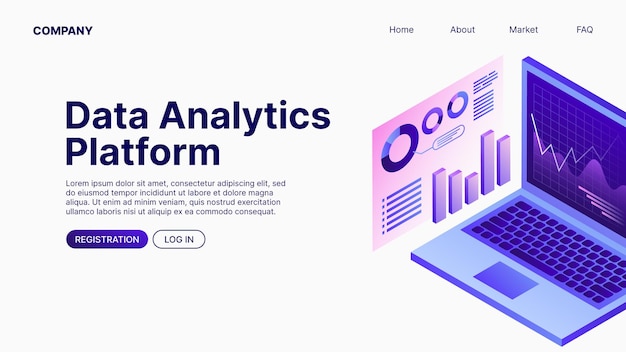 Vector data analytics platform data analyse landing page template